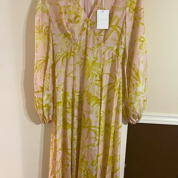 Zimmermann Golden Tropical Floral Long Sleeve Silk Maxi Dress Pink Yellow  NEW - Picture 5 of 6